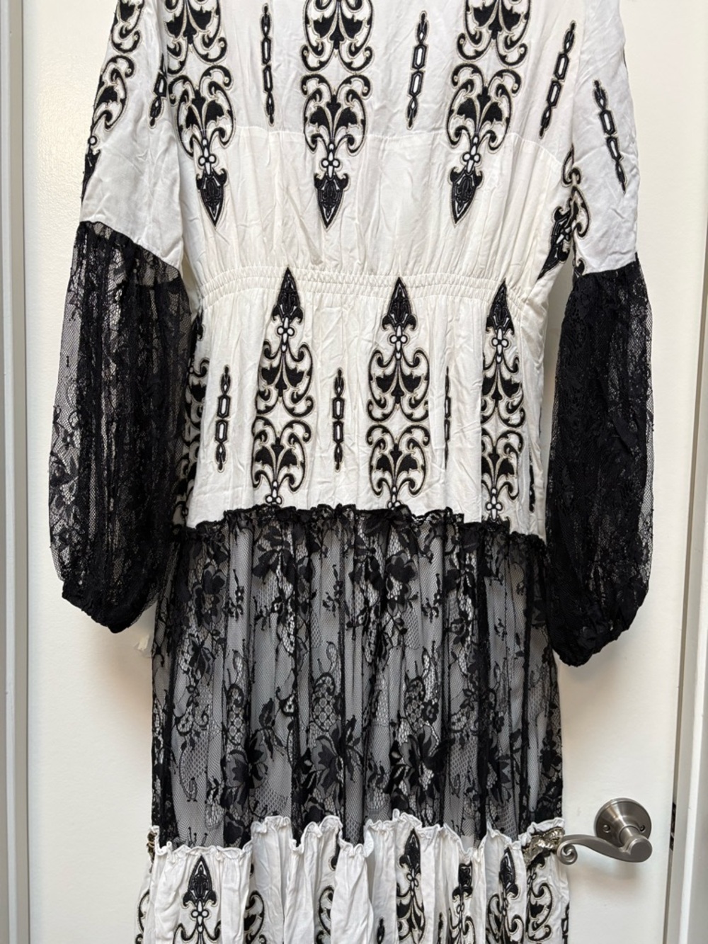 Laurie & Joe Black & Ivory Beaded Lace Maxi Tiered Dress NWT - Picture 6 of 14